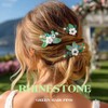 EVILD Wedding Hair Accessories Green Rhinestone Hair Pins Flower Hair