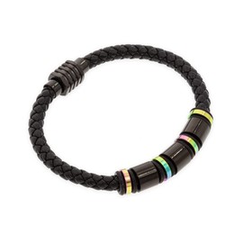 ROAL | Pulsera para hombre de piel negra con broche de iman y diseño de colores