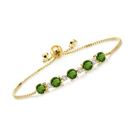 Gem Stone King 2.70 Ct Green Chrome Diopside White Created Sapphire 18K Yellow Gold Plated Silver Tennis Bracelet For Women