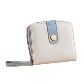 Belle Iza Bella Women's Mini Wallet, Lightweight, Compact, Bi-fold, Coin Purse, Storage, Zipper, PU Leather, Simple, blue