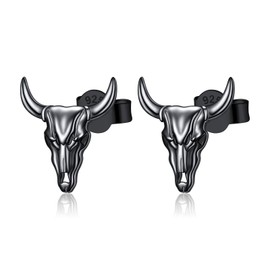 Yearace Black Gold Western Cow Earrings 925 Sterling Silver Cow Skull Stud Earrings Cowgirl Cowboy Bull Head Skull Stud Earrings Jewelry for women Western Jewelry for Women