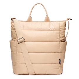 KALIDI Quilted Tote Bag, Puffer Hobo Laptop Bag Anti Splash Crossbody Zipper Shoulder Bag Large Casual Work Daily Women, Khaki