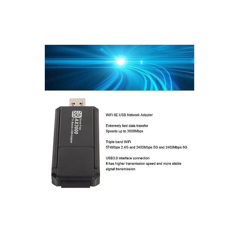 Adaptador WiFi USB para PC - WiFi 6E 5400Mbps, Triple