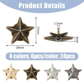 SUPERFINDINGS Pack of 24 4 Colours Star Badge Lapel Pin Alloy Veterans Day Star Pins Bulk 5 Point Star Badge Platinum Military Award Pins July Memorial Day Stars Brooches, Metal