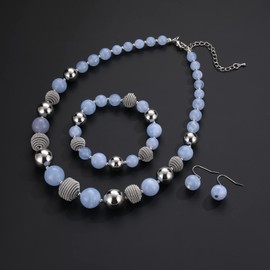 Bulinlin Pearl Women's Jewellery Set Silver Choker Necklace Earrings Creole Statement Fashion Jewellery Christmas Gifts for Women, Metal Acrylic Resin, Pearl