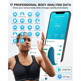 HEYAXA Smart Scale for Body Weight, Digiatl Weight Scale with Large LCD Display, 17 Body Composition Analyzer Sync to APP, Bathroom Body Fat Scale for BMI, BMR, Heart Rate, 400lb,Black.