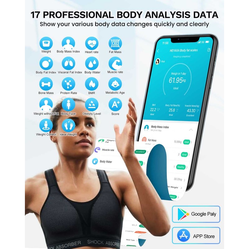 HEYAXA Smart Scale for Body Weight, Digiatl Weight Scale with
