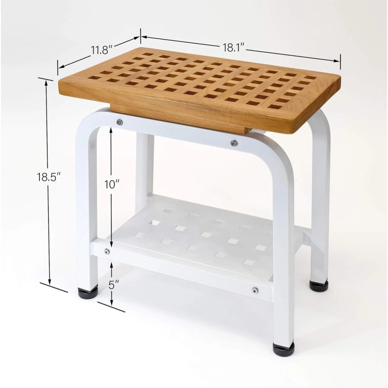 Anthology Spa Maya Shower Bench Teak & Aluminum Bath Stool