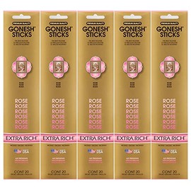 Gonesh Incense Sticks Extra Rich Collection - Rose 5 Packs (100 Total)