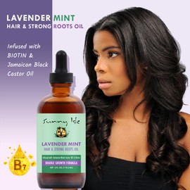 Sunny Isle Lavender Mint Hair and Strong Roots Oil 4oz | Infused with Jamaican Black Castor Oil and Biotin | Strengthen and Condition Hair Follicles | Dry Scalp, Split Ends