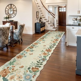 Lahome Floral Hallway Runner Rug Non Slip, 2'6''x10' Washable Runner Soft Ultra-Thin Soft Hallway Rug, Distressed Long Carpet for Entryway Bathroom, Beige