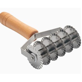 Stainless Steel Dough Lattice Roller Cutter with Cutter for Dough Spaghetti Cookie Pie Pizza Bread Crust Roller (Wooden handle)