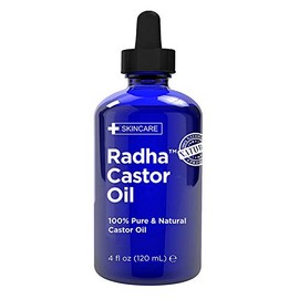 Aceite de ricino Radha Beauty (4 onzas) 100% puro, prensado en frío, sin hexano, estimula el crecimiento para pestañas, cejas, cabello. Suero de crecimiento de pestañas. Tratamiento de cejas