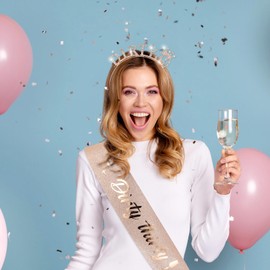 AOZUO Dirty 30 Birthday Sash Rhinestone Headband Set, Dirty Thirty Birthday Tiara Sash 30th Birthday Decoration Gifts Rose Gold Birthday Party Supplies for Women