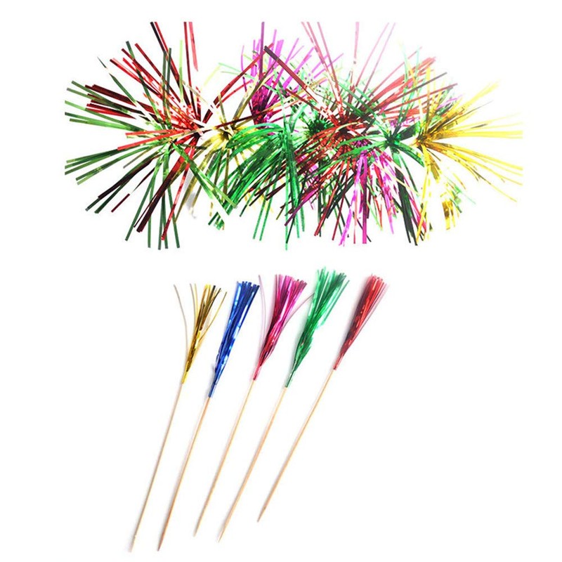 Kingsie 100 Pcs Cocktail Picks Disposable Bling Fringe Fruit Picks