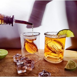 MADARC SPORT - Set of 4 - Football Reversible Shot Glasses 2Oz / 4.5Oz, with 3D relief Football Ball Shape inside - (Modern)