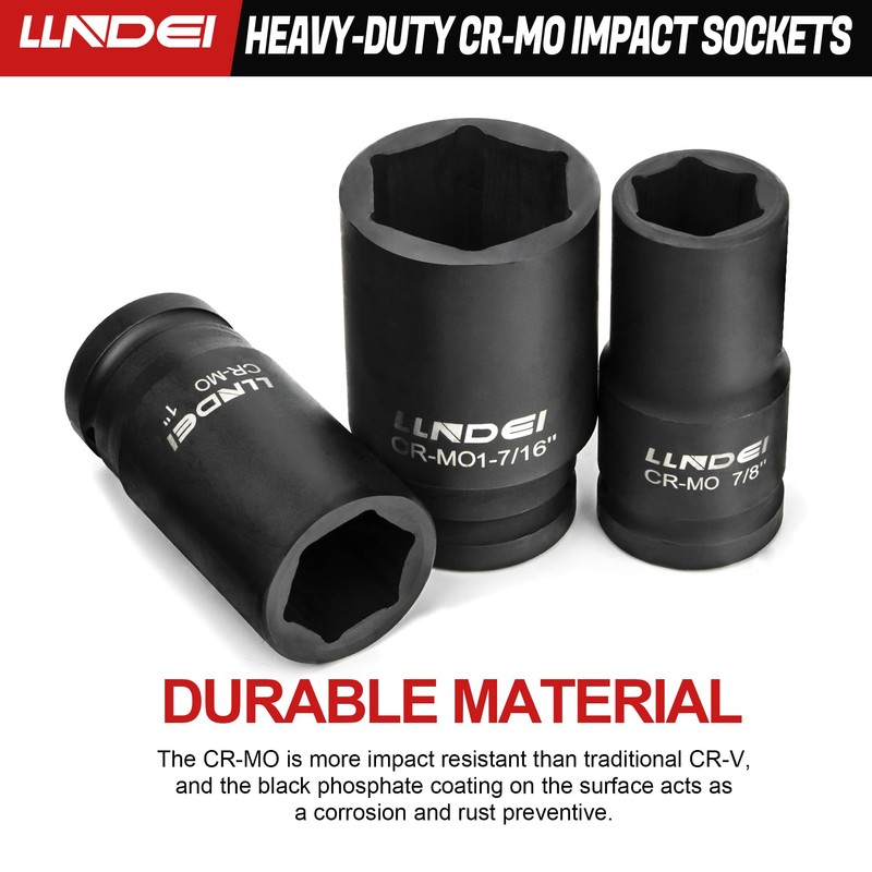 LLNDEI 3/4 inch Drive Impact Socket Set, 12 Piece Heavy