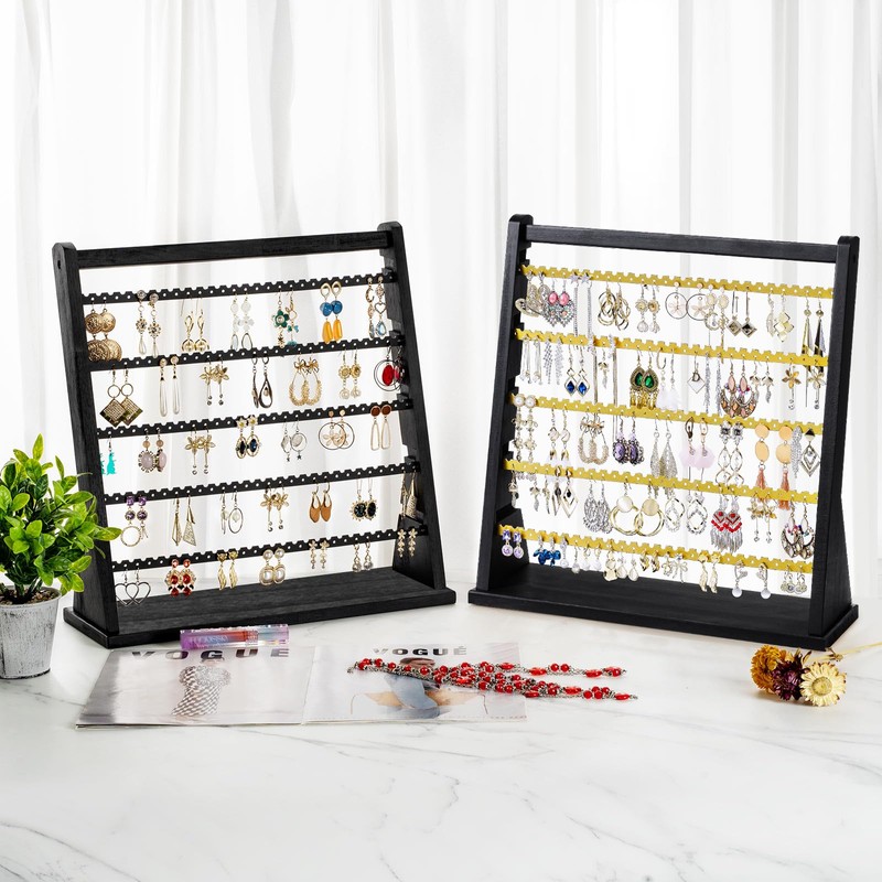 Poyilooo Earring Organizer Stand, Rustic Wood Earring Holder Rack, 5