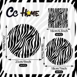 CC HOME Zebra Pattern Birthday Paper Plates Napkins Safari Animal Zebra Disposable Tableware Set Party Supplies Jungle Theme Dinnerware Serves 24 Guests for Audlts Kids Baby Shower Birthday 88PCS