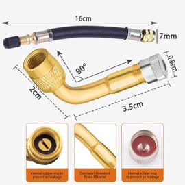 KEWAYO Tire Valve Extension, 2Pcs 160mm Flexible Valve Stem Extenders with 2 PCS 90 Degree Brass Tire Valve Stem Extension Adaptor Compatible for RV Bike Motorcycle Car