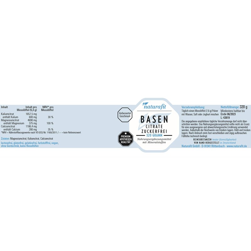 naturafit Base Citrate Sugar-Free Powder, 320 g Powder