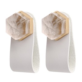 mookaitedecor Set of 2 Rock Quartz Crystal Hexagon Drawer Knobs, Hexagonal Stone with Leather Drawer Pulls Handles for Kitchen Cabinet Cupboard Decor