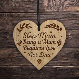 Red Ocean Thank You Gift For Step Mum Wood Engraved Heart Mum Gift From Daughter Son Birthday Christmas Gift