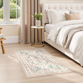 UERMEI Door Mat Entrance Rug: 2x3 Washable Area Rug Boho Floral Small Rug - Non-Slip Low Pile Throw Indoor Carpet for Entryway Kitchen Front Door Bathroom Entry Kids Room - Pink