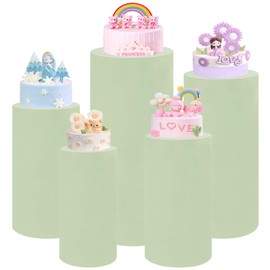 Spandex Cylinder Pedestal Stand Covers Set of 5 Stretchable Cylinder Plinth Covers Dessert Table Display Pillars Cover for Wedding Props Babyshower Birthday Party Event Decor (Light Sage Green)
