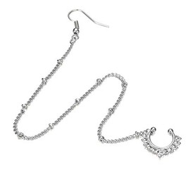 VCMART Nose to Ear Chain Fake Septum Clip On Nose Hoop Rings Body Jewelry