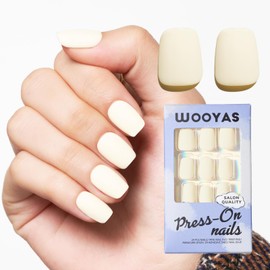WOOYAS Light Yellow Short Matte Square Fake Nails, 24 Pcs Press Ons Glue Ons
