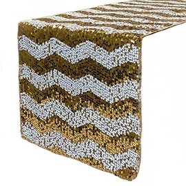YOUR CHAIR COVERS - 14 x 108 inch Chevron Sequin Table Runner Gold and White, Glitz Table Runner for Weddings, Events, Hotels and Catering Services