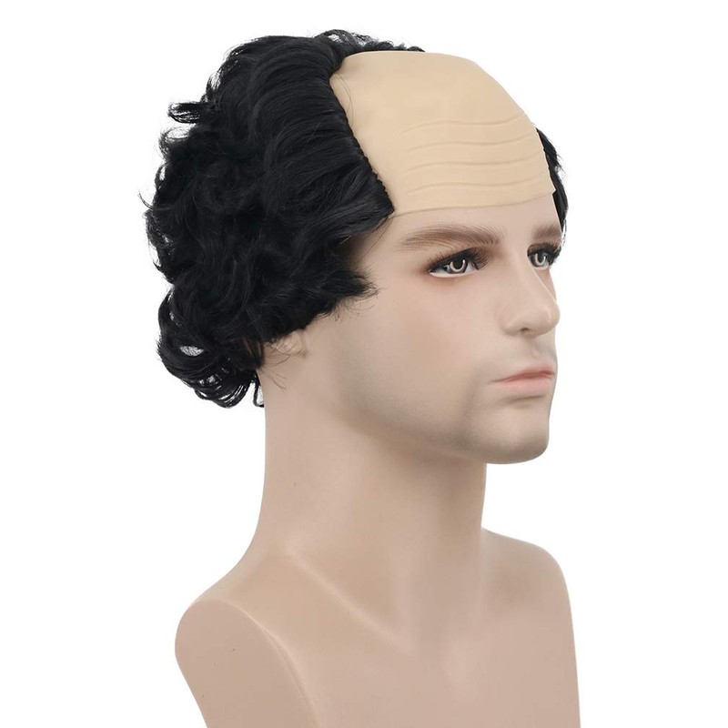 Karlery Short Curly Fits Old Man Bald Cap Black Wig