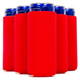 QualityPerfection Slim Can Cooler Sleeves (6 Units) Insulated, Beer/Energy Drink Neoprene 4mm Thickness Thermocoolers for 12 oz Tall Skinny Beverage - Blank Design, Ready for Printing (6, Red)