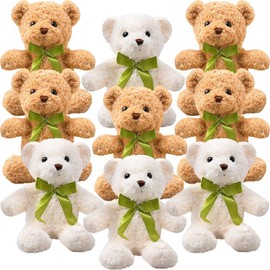 MSYU 9 Pcs Teddy Bears with Detachable Bows, 10 Inch Plush Stuffed Teddy Bear Toys Plush Stuffed Animal for Baby Shower, Birthday Gift, Animal Party Supplies