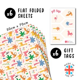 CENTRAL 23 Safari Wrapping Paper - 6 Sheets Of Floral Gift Wrap - Giraffe Zebra Snake Lion Flamingo Leopard - Girls Wrapping Paper Birthday Baptism Baby Shower - Recyclable
