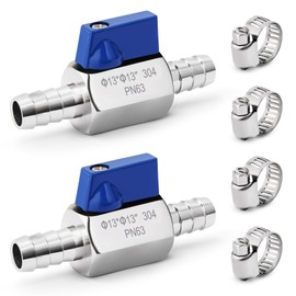 1/2" Hose ID Barb Ball Valve, Josaton 304 Stainless Steel 1/2 Barb Valve, Mini Gas 1/2 Shut Off Valve, for Water Gas Fuel Drip Irrigation (2pcs with Clamps Kit)