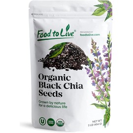 Food to Live - Organic Black Chia Seeds, 1 Pound Non-GMO, Whole, Sproutable, Vegan, Kosher, Keto, Sirtfood, Bulk. Rich in Essential Fatty Acids, Fiber, Protein.