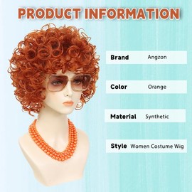 Women Short Curly Orange Red Wig Set Sunglasses for 70s Halloween Cosplay
