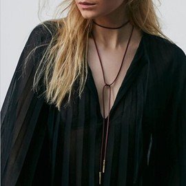 Aneneiceera Boho Long Brown Suede Necklace Lariat Lasso Velvet Wrap Necklace Brown Stacking Leather Gothic Necklace Gold Bar Sweater Chain Jewellery Gifts for Women and Girls, Metal