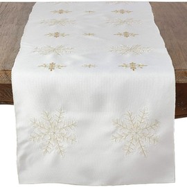 Saro Lifestyle Embroidered Snowflake Design Table Runner, Ivory, 16"x108"