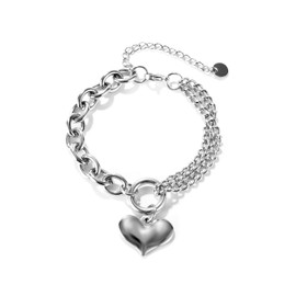 OSTAN Women's Bracelet Stainless Steel Bracelets with Heart Pendant Silver Colour, Metal