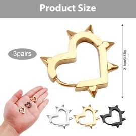 3 Pairs Punk Grunge Earrings,Gothic Hoop Heart Spike Earring Set,Vintage Punk Earrings for Women,Y2k Emo Accessories Gothic Earrings Jewelry,New Year Christmas Jewelry Gifts for Women Men