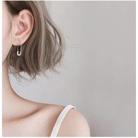 Reffeer Solid 925 Sterling Silver Hoop Earrings Cute paper clip earrings Pin Cartilage earrings For Women Earrings (A-Silver)