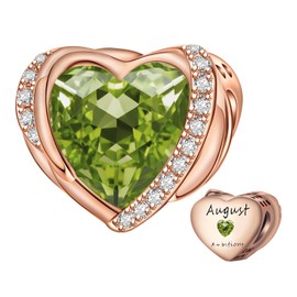 NINGAN Birthstone Charms for Bracelet, Angel Wings 925 Sterling Silver Love Heart Bead Pendant Engraved Joy, Birthday Mother's Day Jewellery Gifts for Women Girls, Cubic Zirconia