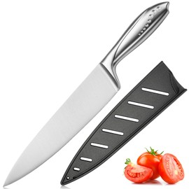 WELLSTAR Chef Knife with Sheath, Sharp Kitchen Knife 8 inch Cooking Knives with German HC Steel - Silver