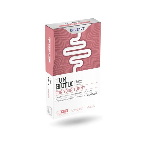 Quest Tum Biotix Gut Health Probiotics Supplements & Balance Gut Flora. 2 Billion CFU Helps Restore Gut Friendly Bacteria. Vegan Multi Strain Probiotic Digestive Supplement (2 Pack x 30)