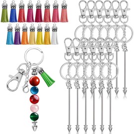 15 Piezas para Hacer Llaveros de Cuentas,Borlas Llaveros de Cuentas, Un kit de Llaveros de Cuenta de Metal,llavero y Una Cadena Con Cierre de Mosquetón
