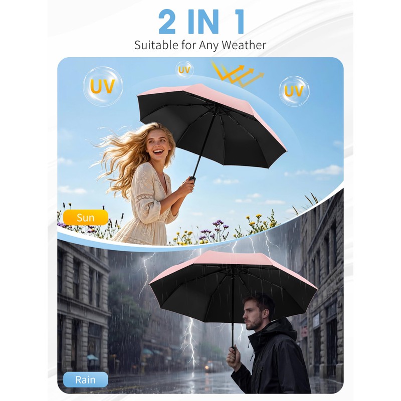 Yoobure Compact Travel Umbrella - Windproof Umbrellas for Rain, Small