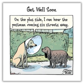 Woodmansterne Get Well Card - Funny Get Well Soon Card with Humorous Dog Cone Design